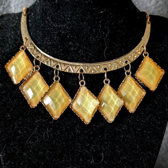 VINTAGE GOLD TONE AND YELLOW BIB NECKLACE #2 - Picture 1 of 3